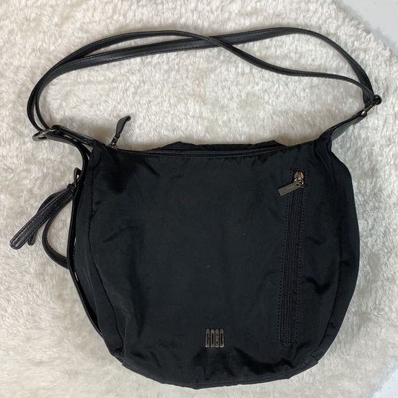 COBO INTERNATIONAL handbag satchel Logo Canvas silver Hardware black leather - Picture 1 of 16